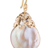 Coral Cap Biwa Pearl Earrings