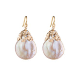 Coral Cap Biwa Pearl Earrings